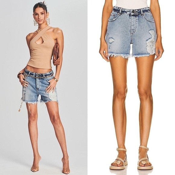 NWT RETROFETE SEROYA 90s High Waist Ripped Distressed Denim Cutoff Jean Short 26 - Picture 1 of 10